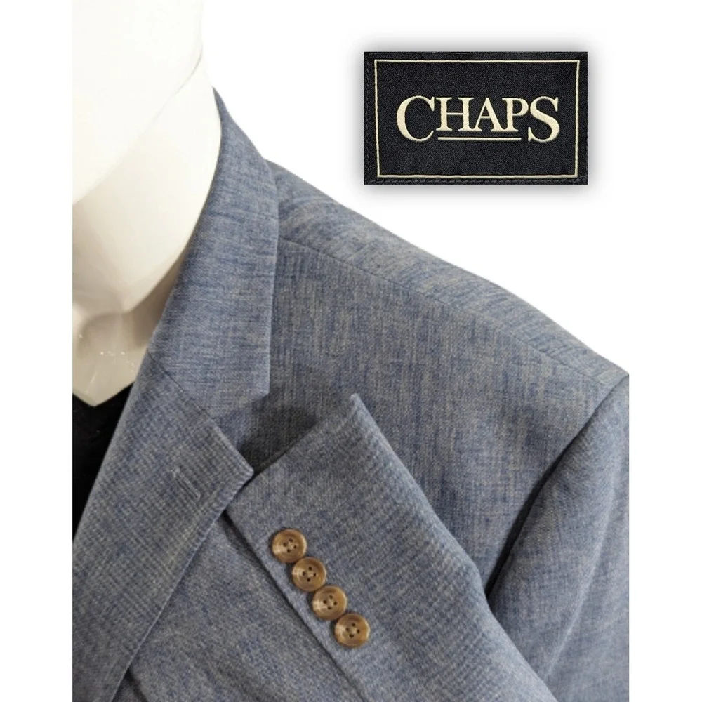 Chaps Ralph‎ Lauren Blazer Sports Suit Jacket Polyester 46R Blue Heathered EUC